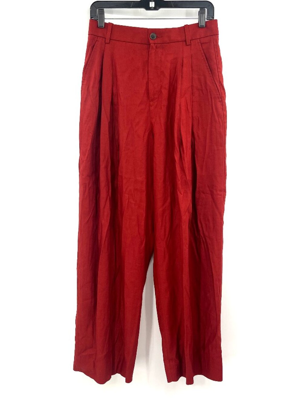NWT Banana Republic Linen Blend Red High Waist Pleated Wide Leg Pants Women's 2